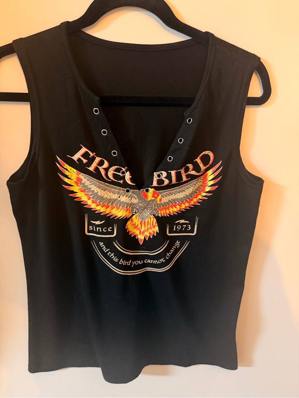 Black Free Bird Graphic V-Notch Tank Top